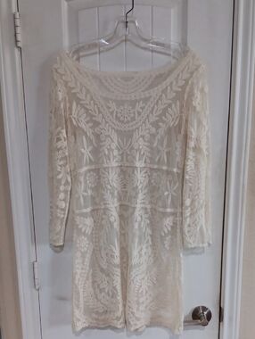 Express Cream Lace Mini Dress Whimsigoth Fairycore Mesh - NO SLIP